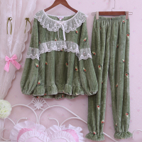 波迷娜（BOMINA)大码睡衣女200斤款漂亮发带！加厚保暖公主风服宫廷甜美可爱蕾丝睡衣套装