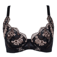 波迷娜（BOINA)200斤丰满胖女号胸罩大码文胸薄款聚拢调整型胖mm收副乳薄棉杯夏秋胸罩刺绣内衣3/4CD