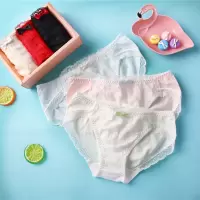 波迷娜（BOMINA)女生内裤纯棉少女三角裤衩3条礼盒装学生少女日系内裤女棉盒装甜美蕾丝边低腰三角裤