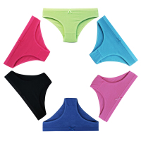 波迷娜(BOMINA)女生内裤纯棉少女三角裤衩6条装棉三角裤女中腰无痕舒适透气棉质质面料学生日系 黑+绿+湖蓝+