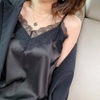 波迷娜(BOMINA)小吊带背心女2021春夏新款外穿内搭蕾丝吊带背心女性感内搭宽松打底衫百搭西服的羽毛上衣丝绸缎面夏