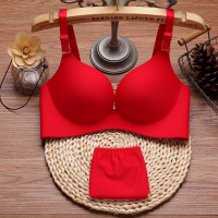 波迷娜(BO均码INA)2021年无痕本命年新款大红调整型文胸薄聚拢性感少女士内衣内裤一套装女胸罩J