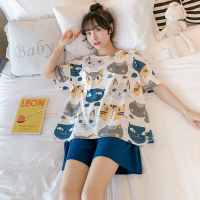 波迷娜(BOMINA)2021新款女士睡衣套装睡衣女夏季薄款短袖两件套装学生韩版女士夏天多猫头J 7851#短袖套