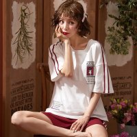 波迷娜(BOMINA)纯棉睡衣女士夏季薄款短袖学生小女孩休闲服公主风可爱女生宿舍两件套装夏天 NL6130