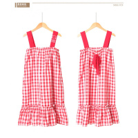 波迷娜(BOMINA)夏季新款纯棉睡衣女可爱红蓝格子猫咪刺绣少女学生宽肩带吊带睡裙闺蜜款家居服 蓝格子 均码