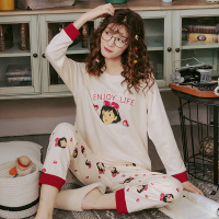 波迷娜(BOMINA)睡衣女长袖套装大码套头韩版季胖薄款加肥舒适大学生格子两件套装服J