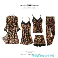 波迷娜(BOMINA)官方品质情绪的五件套女夏性感豹纹薄款冰吊带短款套装带胸垫露背家居服 豹纹