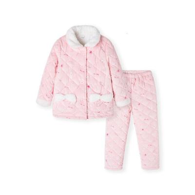 波迷娜(BOMINA)女童服冬季新款儿童睡衣套装保暖休闲风中大童 红白色调0361