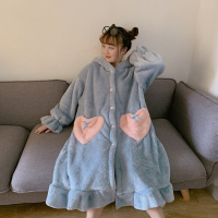 波迷娜(BOMINA)甜美宽松服2015年秋季新款喇叭袖珊瑚绒兔耳朵睡裙女潮 粉色 均码