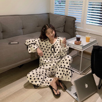 波迷娜(BOMINA)男友风棉秋季韩国ins风简约波点闺蜜睡裙睡衣居家睡裙 波点睡裙 均码