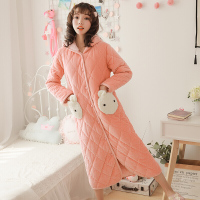 波迷娜(BOMINA)冬季睡袍女冬加长款甜美保暖珊瑚绒睡衣家居服 粉色长耳兔睡袍