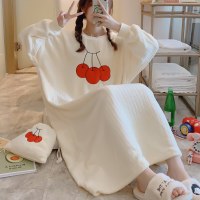 波迷娜（BOMINA)韩国布袋珊瑚绒睡裙季可爱鸭宽松长款学生睡衣女聚酯纤维服