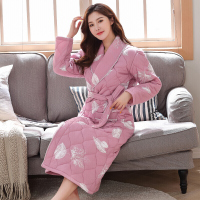 波迷娜(BOMINA)冬季长款加棉棉布冬棉睡袍女士连体睡衣冬装全棉浴袍