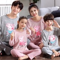 波迷娜(BOMINA)红色结婚睡衣秋一家三口四口亲子睡衣母子母女卡通服套装