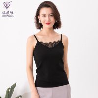 波迷娜(BOMINA)白色吊带背心女内搭夏装2021新款洛薇雅蕾丝V领针织打底衫女薄款