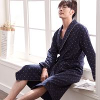 波迷娜(BOMINA)黑色睡袍男士棉长袖浴袍日式薄款潮浴衣睡裙一体式睡衣秋季