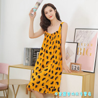 波迷娜(BOMINA)官方品质吊带女夏棉绸短袖绵绸学生人造棉连衣裙胖MM加肥大码薄款 宽带-彩猫咪 均码