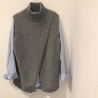 波迷娜(BOMINA)韩国2021年秋季韩版百搭开叉高领无袖针织衫女打底坎肩毛衣马甲背心 驼色 均码