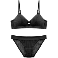 波迷娜（BOLINA)舒适小胸无钢圈内衣螺纹薄款女士学生文胸套装