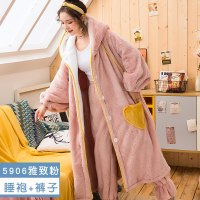 波迷娜(BOMINA)睡衣女浴袍珊瑚绒冬加厚长款睡裙可爱冬季大码法兰绒睡袍甜美睡衣女冬季