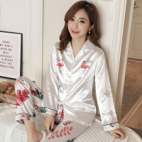 波迷娜(BOMINA)睡衣女春冰丝长袖薄款加大码胖mm200斤丝绸春春季服套装