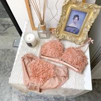 波迷娜(BO均码INA)内衣女无钢圈上薄下厚少女蕾丝文胸罩套装