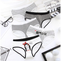 波迷娜(BOMINA)5条装浅蓝舒适透气碎花甜美少女蝴蝶结低腰三角内裤学生 [浅蓝树枝5] L