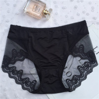 波迷娜（BOMINA)蕾丝内裤女灰紫滑中腰无痕包臀冰丝透气舒适轻薄少女裤头夏新 藕色 均码