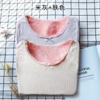 波迷娜(BOMINA)内衣女加厚加绒打底衫内穿蕾丝上衣少女紧身秋衣裤一套装 粉色(套装) 均码 是