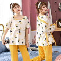 波迷娜（BOMINA)三件套月子服夏季孕妇睡衣夏装产妇哺乳衣产后喂母乳套装外出