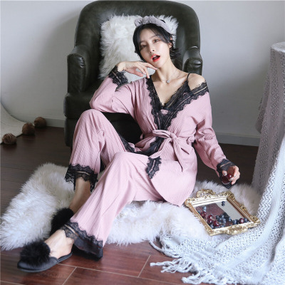 波迷娜(BOMINA)新款睡衣女秋季韩版长袖裙子睡袍时尚成人学生服冬