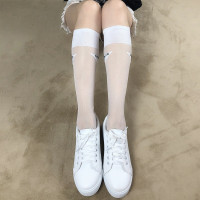 波迷娜(BOMINA)新款韩版学院风玻璃丝袜女百搭潮流水晶丝中筒袜日系字母袜堆堆袜 黑色中筒 36-39