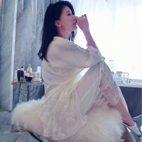 波迷娜(BOMINA)睡衣女两件套长袖长裤丝绸宽松秋季服套装 白色