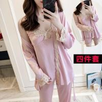 波迷娜(BOMINA)睡衣女春春季冰丝薄款长裤睡袍四件套装可外穿服