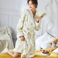 波迷娜(BOMINA)睡袍女冬珊瑚绒可爱公主风睡裙中长款加厚可外穿法兰绒服浴袍