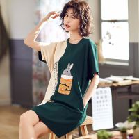 波迷娜(BOMINA)睡裙女夏季薄款学生宽松长款连衣裙子大码孕妇胖mm睡衣可外穿 7008睡裙主图款