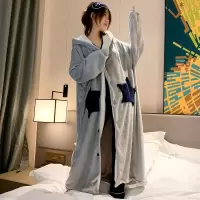 波迷娜(BOMINA)星星睡袍女冬法兰绒加长款加厚保暖睡裙宽松可爱珊瑚绒秋冬睡衣