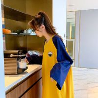 波迷娜(BOMINA)笑脸长袖睡裙女秋季韩版纯棉可爱睡衣春长袖长款冬宽松甜美服 粉色 均码