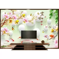 中式家和客厅电视背景墙壁画3d立体墙纸5d影视墙无缝壁纸定制墙布