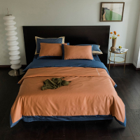60支贡缎刺绣床上用品四件套床单 被套1.8m双人 撞色被罩