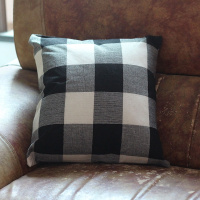 亚麻靠垫简约沙发椅子汽车办公室黑白格子床头靠枕抱枕套不含芯