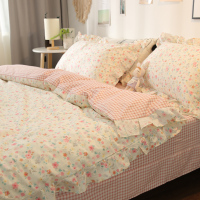 宿舍淑女格子床单韩式小花边小碎花三件套1.8M床上四件套