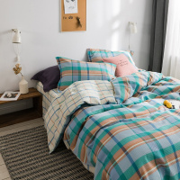 北欧 简约立体感 透气床上四件套素色格子被套床单