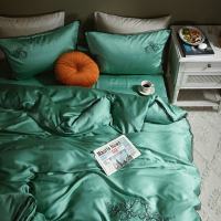 60支天丝刺绣四件套 色简约绣花被套1.8m床上用品夏季凉感床单