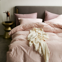 简约双层纱床单四件套 床上用品被套 色北欧莫兰迪套件
