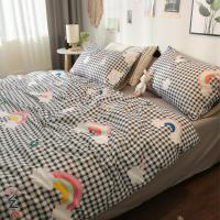 简约床品小格子彩虹床上单人双人被套1.8米床上四件套女