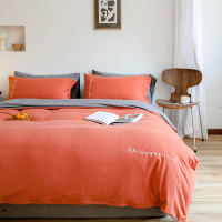 色针织棉拼色刺绣四件套 天竺棉双人被套床单床品4件套简约