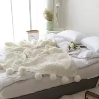 少女心绒球毛毯线织针织休闲毯手工大绒球空调毯空调被