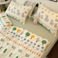 小鸭子可爱小卡通三件套小碎花被套单人双人床上四件套女