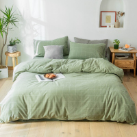 无印色织水洗棉四件套 超柔床品三件套北欧风格子控